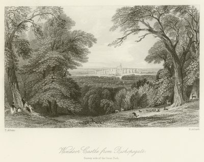 Windsor Castle vanaf Bishopsgate, Surrey zijde van het Grote Park door after Thomas Allom