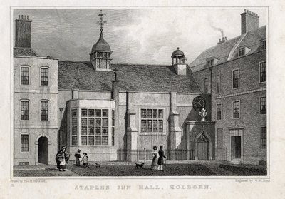 Staples Inn Hall Holborn, 1830 door Thomas Hosmer after Shepherd