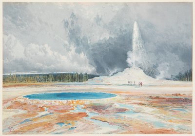 Castle Geyser, Upper Geyser Basin, Yellowstone National Park door after Thomas Moran