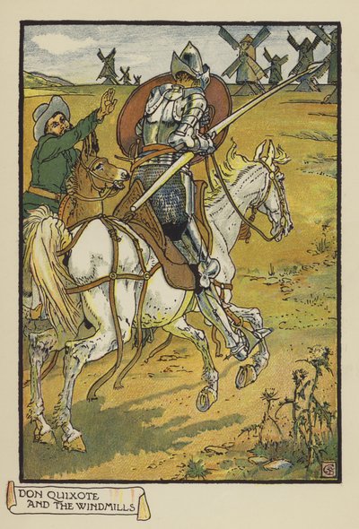 Don Quichot en de Windmolens door after Walter Crane