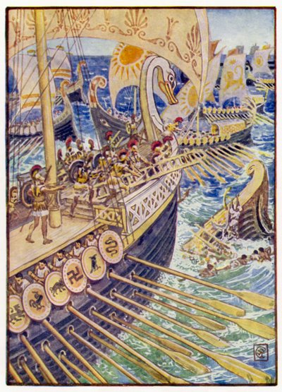 Schip botste tegen schip, totdat de Perzische doden de diepte bezaaiden als bloemen door after Walter Crane