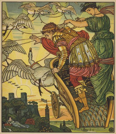 De woestijnfee ontvoert de koning van de goudmijnen door after Walter Crane