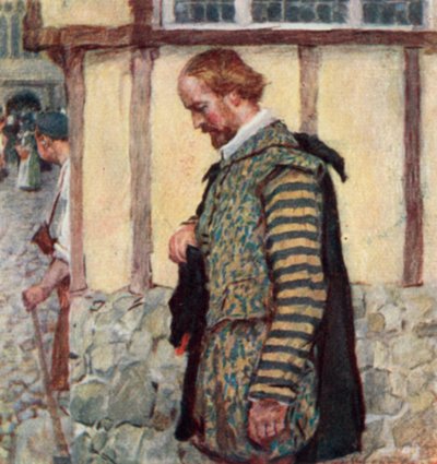 Shakespeare neemt zijn hoed af als hij het geluid van een passerende klok hoort door after William Hatherell
