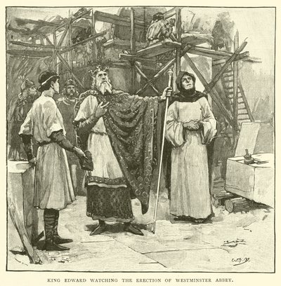 Koning Eduard kijkt naar de bouw van Westminster Abbey door after William Henry Margetson