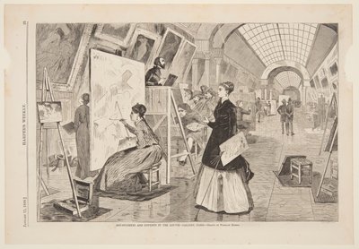 "Kunst - Studenten en Kopieerders in de Louvre Galerij, Parijs" door after Winslow Homer