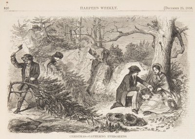 Kerstmis – Het verzamelen van groenblijvers door after Winslow Homer