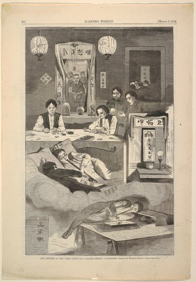 De Chinezen in New York – Scène in een Baxter Street Club-House door after Winslow Homer