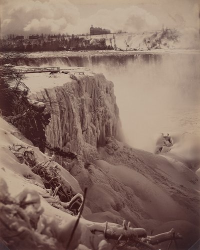 Bevroren watervallen door attributed to Charles Bierstadt