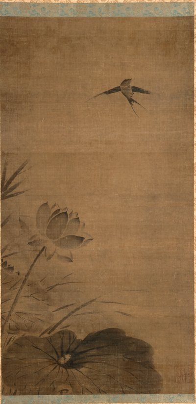 Zwaluw en lotus door attributed to Fachang Muqi