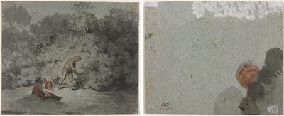 Takdrager (recto) Studie van een Hoofd van Onderaf Gezien (verso) door attributed to Francisque Millet