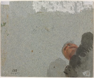 Studie van een Hoofd van Onderaf Gezien (verso) door attributed to Francisque Millet