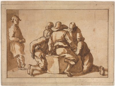 Genrescène van Jonge Mannen die een Spel Spelen door attributed to Frederico Zuccaro
