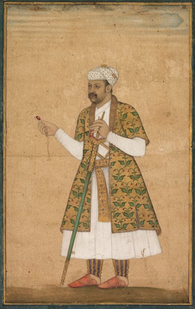 Een hoveling, mogelijk Khan Alam, met een spinel en een Deccan-zwaard door attributed to Govardhan