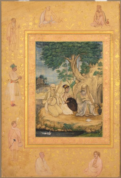 Pagina uit het Late Shah Jahan Album: Prins en Asceeten door attributed to Govardhan