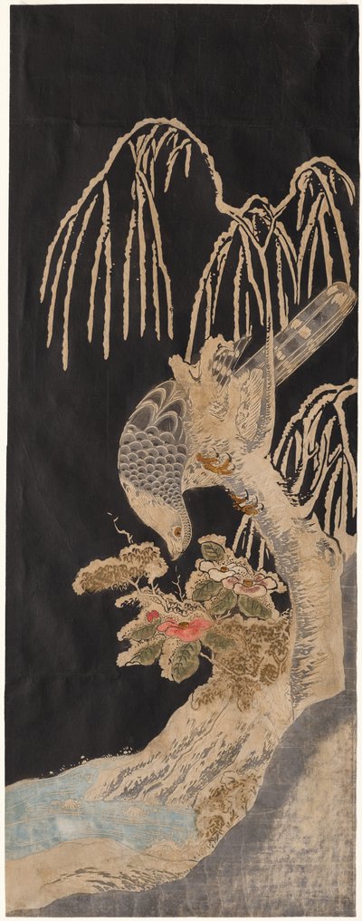 Valk op een wilg door attributed to Isoda Koryūsai