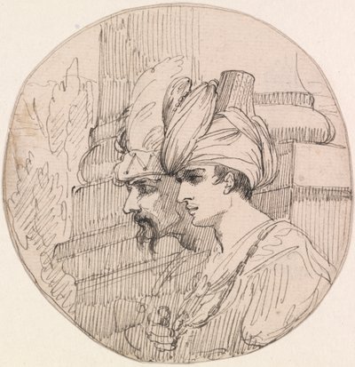 Twee Hoofden in een Rondel door attributed to John Hamilton Mortimer