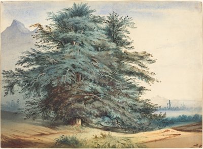 Twee Oude Bomen voor een Bergtop door attributed to Jules Dupré