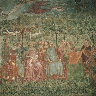Hovelijke dames bij een openluchtconcert door attributed to Master of the Triumph of Death