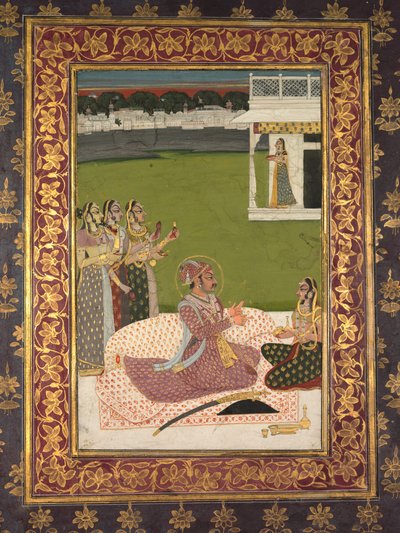 Portret van Maharaja Savant Singh met Echtgenote, Bani Thani door attributed to Nihal Chand