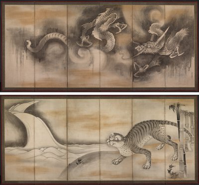 Draak en Tijger door attributed to Soga Nichokuan