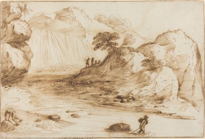Landschap met een Waterval door called Guercino Giovanni Francesco Barbieri