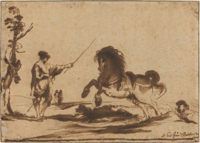 Landschap met het Temmen van een Paard door called Guercino Giovanni Francesco Barbieri