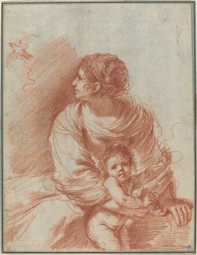 De Madonna en Kind met een Ontsnapte Distelvink door called Guercino Giovanni Francesco Barbieri