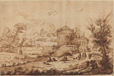 Landschap met Fort en Rivier door called Guercino after Giovanni Francesco Barbieri