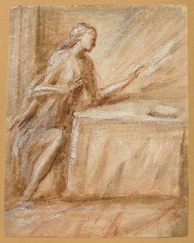Studie van de Maagd voor een Aankondiging door called Schiavone Andrea Meldolla
