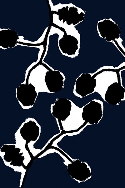 Marineblauw botanisch silhouet door cartissi