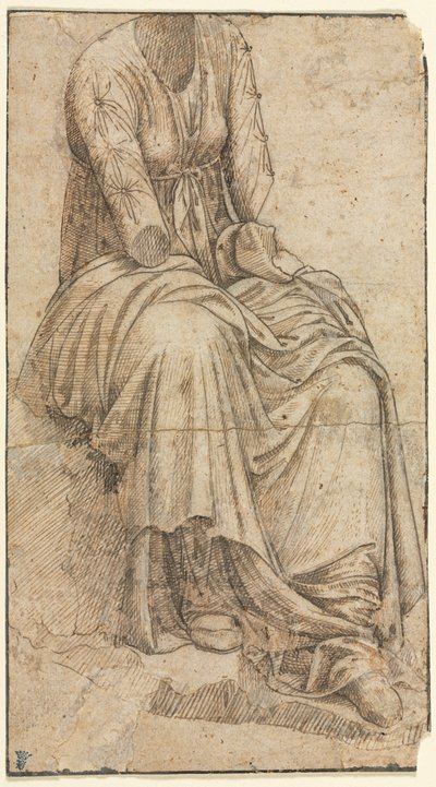 Kopie van een Romeins standbeeld van een zittende vrouw door circle of Domenico Ghirlandaio