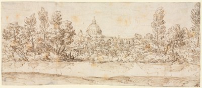 Rivierlandschap met Uitzicht op de Sint-Pietersbasiliek door circle of Giovanni Francesco Grimaldi