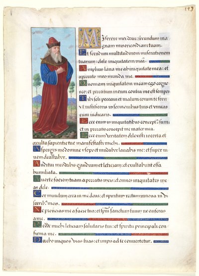 Blad uit een Getijdenboek: Koning David door circle of Jean Bourdichon
