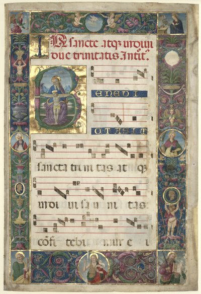 De Drie-eenheid: Blad uit een Graduale met Initiaal B door circle of Perugino