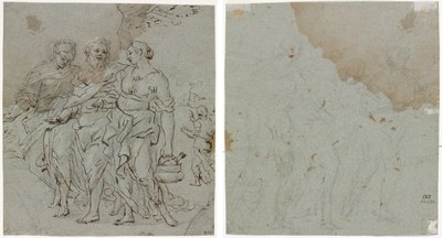 Lot en Zijn Dochters (recto) Schets voor Lot en Zijn Dochters (verso) door circle of Pietro da Cortona