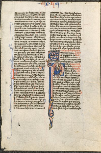 Blad uit een Latijnse Bijbel: Initiaal P met St. Paulus die een Zwaard Vasthoudt (St. Paulus