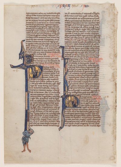 Blad uit een Latijnse Bijbel: Initiaal P: St. Paulus met een Zwaard en een Boek door circle or workshop of William de Brailes