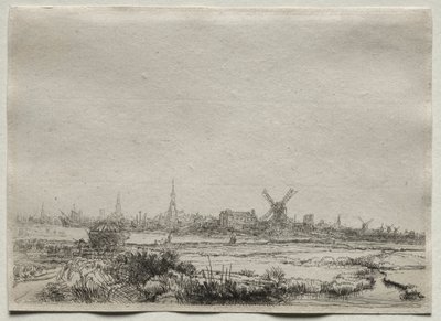 Kopie van Uitzicht op Amsterdam vanuit het Noordwesten door copy after Rembrandt van Rijn