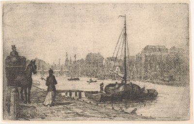 Rivier in een stad door de Groot (prentmaker)