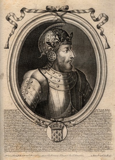 Portret van Filips IV de Schone (1268 - 1314), Koning van Frankrijk - Gravure uit 