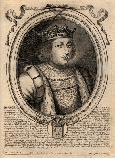 Portret van Karel V de Wijze (1338 - 1380) - Karel V de Wijze of Karel V de Wijze, koning van Frankrijk uit het Huis van Valois - gravure uit 