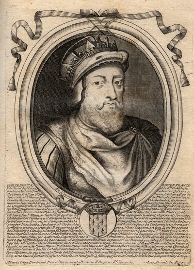 Portret van Childebert I, Koning van de Franken - Koning Childebert I (497-558) - gravure uit 