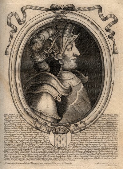 Portret van Childerik II, koning van de Franken van 670 tot 673 - gravure uit 