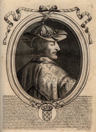 Portret van Chilperik II (ca. 670 - 721), Koning van Neustrië - Gravure uit 