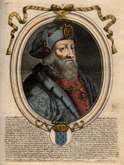 Portret van Clotaire I (497-561), koning van Neustrië en koning van de Franken - Clothar I, koning van de Franken - gravure uit 