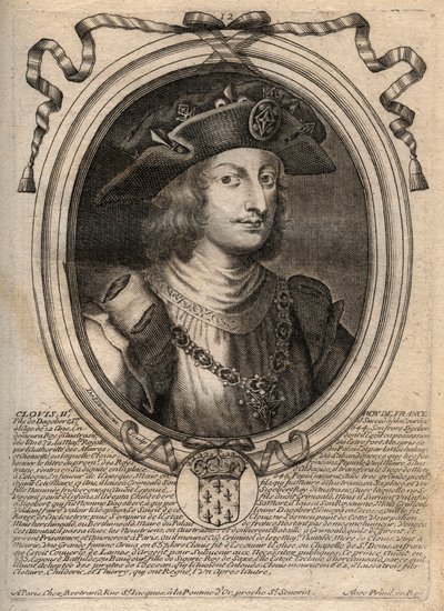 Portret van Clovis II, koning van de Franken (ca. 633-657) - gravure uit 
