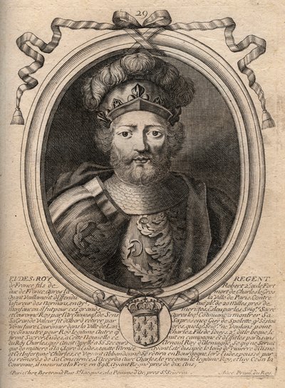 Portret van Eudes (Odon) (ca. 860 - 898), graaf van Parijs en Troyes, daarna koning van Frankrijk - EUDES graaf van Parijs gekozen tot Franse troon na de afzetting van Karel de Keizer - gravure uit 