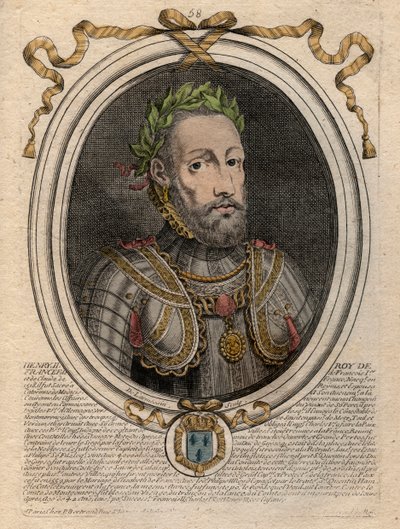 Portret van Hendrik II (1519-1559), koning van Frankrijk. Gravure uit 