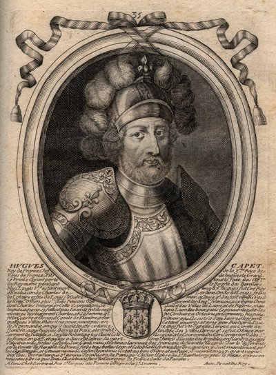 Portret van Hugues I Capet (ca. 941-996), hertog van Frankrijk en daarna koning van Frankrijk - gravure uit 