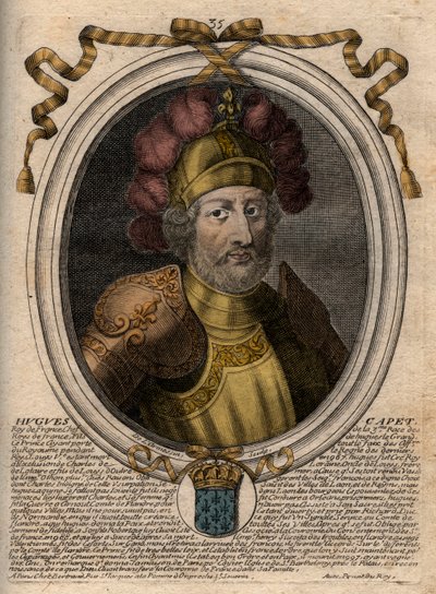 Portret van Hugues I Capet (ca. 941-996), hertog van Frankrijk en later koning van Frankrijk. Gravure uit 